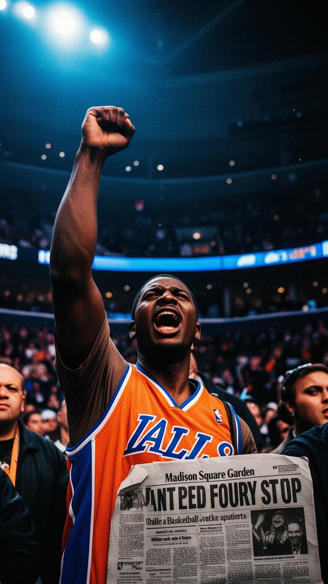 NYC basketball fan roaring at Madison Square Garden
